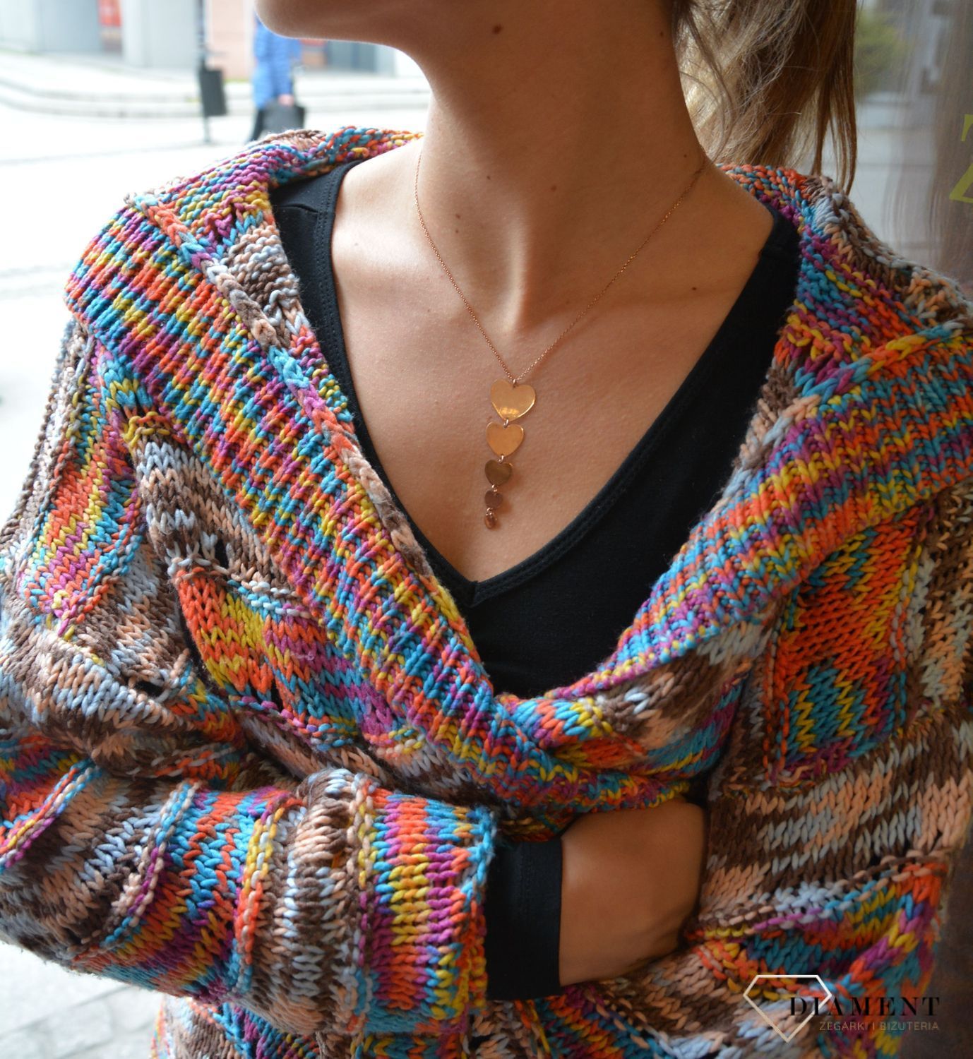 Naszyjnik srebrny damski pozłacane serca różowe złoto Dall'Aqcua C RM 21297 071.jpg